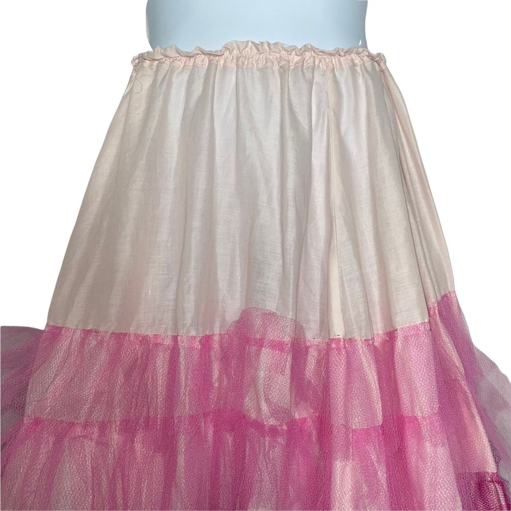 Handmade Cream Pink Tiered Midi Tuille Costume Skirt Women's M - Picture 2 of 10